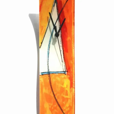 Clocks - Geometry orange-white wall clock 10x41 cm - CARNEOL GLASS