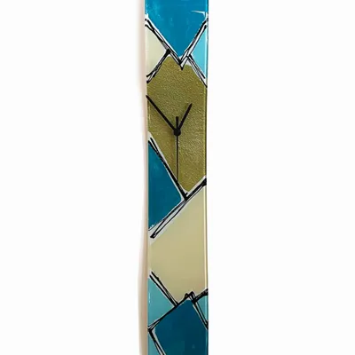 Horloges - Horloge murale Patchwork Turquoise-Or 10x70 cm - CARNEOL GLASS