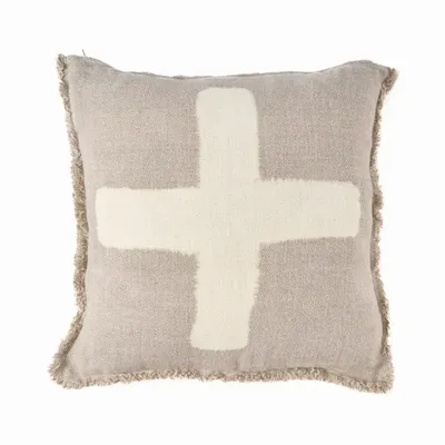 Fabric cushions - The Ivory Cross Cushion Cover - Natural White - 50x50 - BAZAR BIZAR LIVING