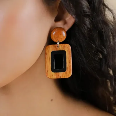 Jewelry - Post earrings with rectangle pendant - Cannelle - NATURE BIJOUX