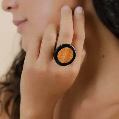 Bijoux - Bague ajustable ronde bois de bayong - Cannelle - NATURE BIJOUX