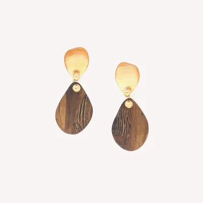 Bijoux - Boucles d'oreilles poussoir pétale bois de roblès - Fioria - NATURE BIJOUX
