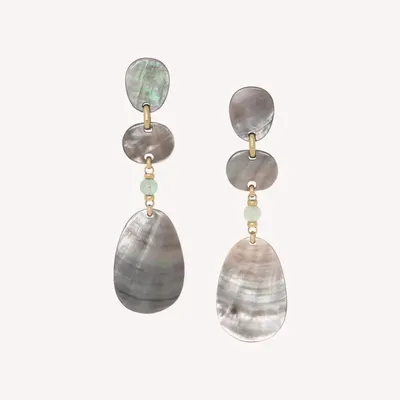 Bijoux - Boucles d'oreilles poussoir longues 3 éléments en nacre noire - Fluorite - NATURE BIJOUX