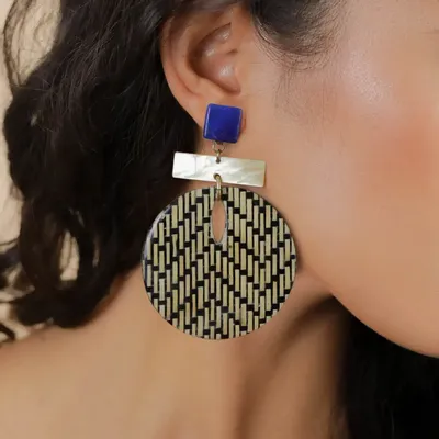 Bijoux - Boucles d'oreilles poussoir grand modèle - Madam Bogolan - NATURE BIJOUX