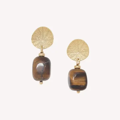 Bijoux - Boucles d'oreilles poussoir oeil de tigre - Minerama - NATURE BIJOUX