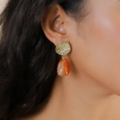 Bijoux - Boucles d'oreilles poussoir agate rouge - Minerama - NATURE BIJOUX