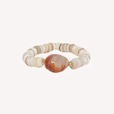 Bijoux - Bracelet extensible agate rouge et coquillage - Minerama - NATURE BIJOUX