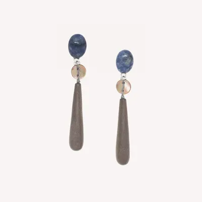 Bijoux - Boucles d'oreilles poussoir pendent goutte ébène gris - Skala - NATURE BIJOUX
