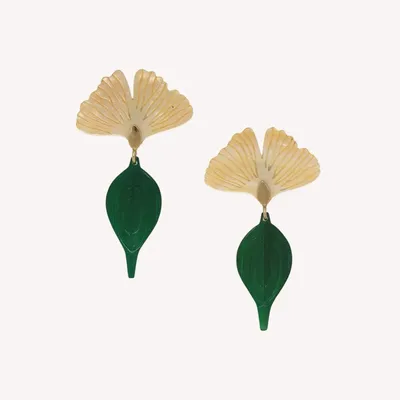 Jewelry - Post earrings with ginkgo top & leaf pendant - Son Jardin - NATURE BIJOUX