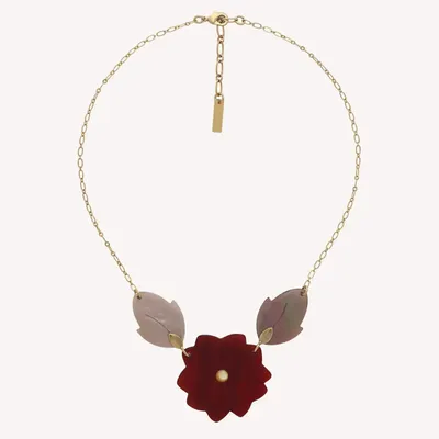 Jewelry - 3 elements necklace with red flower & brownlip leaves - Son Jardin - NATURE BIJOUX