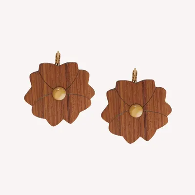 Jewelry - Wood flower french hook earrings - Son Jardin - NATURE BIJOUX