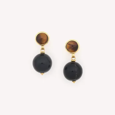 Jewelry - Post earrings with black horn dangle - Zebra - NATURE BIJOUX