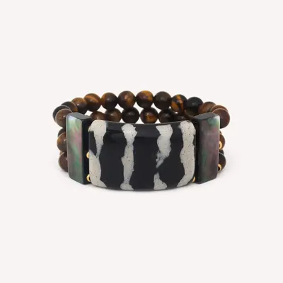 Jewelry - Half stretch bracelet with 3 tiger eyes rows - Zebra - NATURE BIJOUX