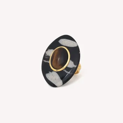 Jewelry - Oval black horn adjustable ring - Zebra - NATURE BIJOUX