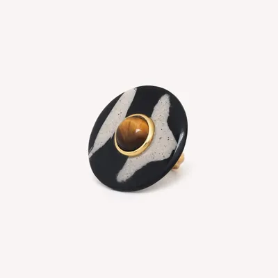 Jewelry - Round black horn adjustable ring - Zebra - NATURE BIJOUX