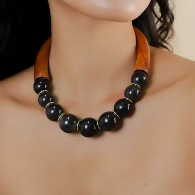 Jewelry - Bayong wood & black horn short necklace - Cannelle - NATURE BIJOUX