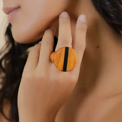 Bijoux - Bague ronde bois de bayong T58 - Cannelle - NATURE BIJOUX