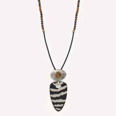 Jewelry - Long necklace with black horn pendant - Zebra - NATURE BIJOUX