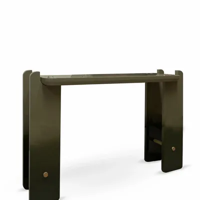 Console table - Ipanema Console in Green High Gloss Lacquered Wood and Brass Details - DUISTT