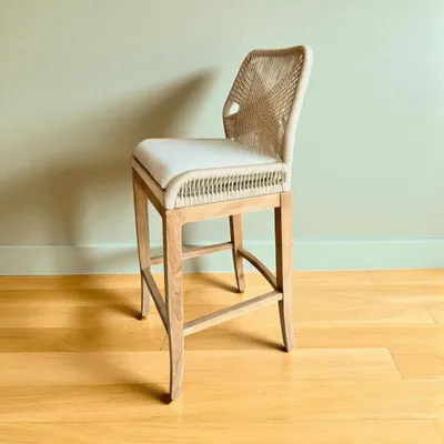 Outdoor kitchens - Teak and olefin rope bar armchair\" Lisa\” (H65/105 cm) - BALINAISA