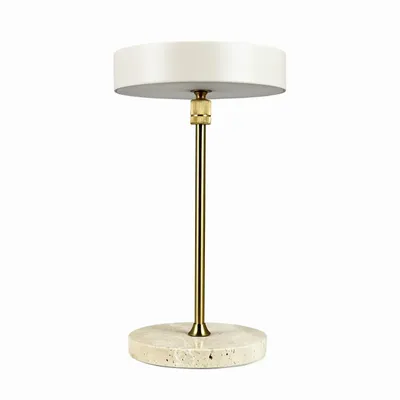 Lampes de table - Lampe de table rechargeable LED MOONLIGHT beige, laiton, travertin - DYBERG LARSEN