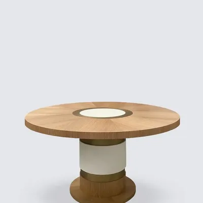 Dining Tables - Lune Table in Gold Limed Oak, Brass and Leather - DUISTT