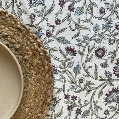 Table linen - Blockprinted cotton tablecloth, 160 x 250 cm - MAISON LILO