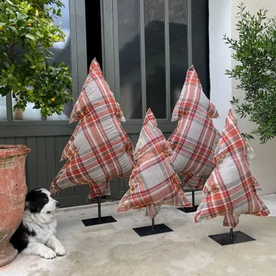 Objets de décoration - Sapins lumineux à carreaux / plaid gris - ROSE VELOURS