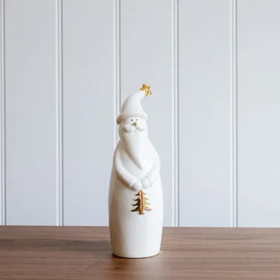 Décorations pour tables de Noël - Ceramic White and Gold Santa - WE LOVE SEASONS