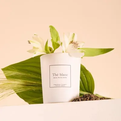 Candles - White tea scented candle white glass - 6,40oz 100% vegetable wax - TANDEM FRAGRANCES