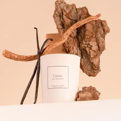 Bougies - Bougie Cèdre verre blanc 180g - Cire 100% végétale - TANDEM FRAGRANCES