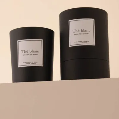 Bougies - Bougie Thé blanc verre noir 180g - Cire 100% végétale - TANDEM FRAGRANCES