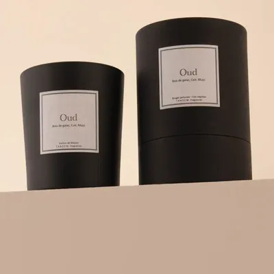Bougies - Bougie Oud verre noir 180g - Cire 100% végétale - TANDEM FRAGRANCES
