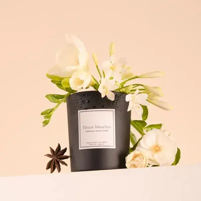 Candles - White flowers scented candle black glass - 6,40oz 100% vegetable wax - TANDEM FRAGRANCES