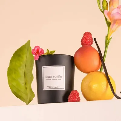 Bougies - Bougie Fruits confits verre noir 180g - Cire 100% végétale - TANDEM FRAGRANCES