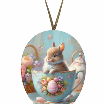 Objets de décoration - Oeuf de Pâques avec anse 9 cm 'Lovely Bunnies' - NESTLER GMBH FEINKARTONAGEN