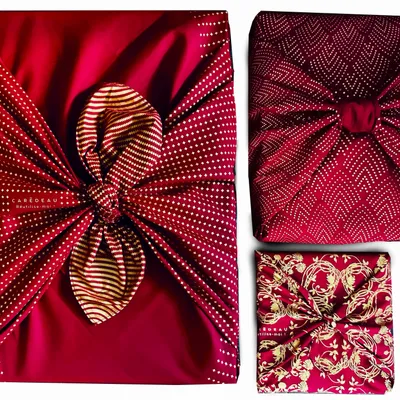 Cadeaux - Pack Famille Furoshiki – Aventureux Rouge Bordeaux - CARÉDEAU PAPIER CADEAU RÉUTILISABLE