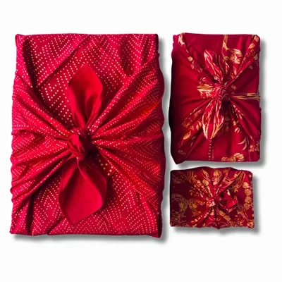 Cadeaux - Pack Famille Furoshiki – Amour Rouge Coquelicot - CARÉDEAU PAPIER CADEAU RÉUTILISABLE