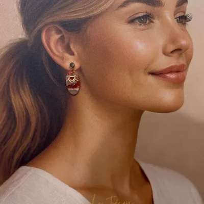 Bijoux - Boucles d'oreilles Cœur Solaire — Rouge Passion & Doré - LES TRÉSORS DE CIA
