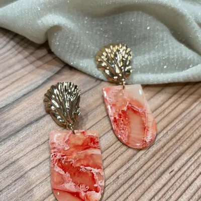 Jewelry - JANELLE Gold and Marbled Coral Shell Earrings - LES TRÉSORS DE CIA