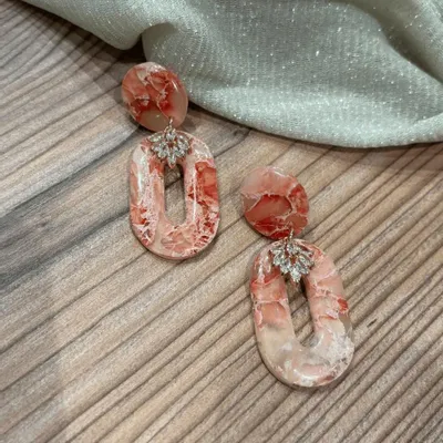 Jewelry - Pink Sparkle” Earrings, Coral Marbled & Crystal Gold - LES TRÉSORS DE CIA