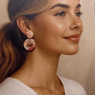 Bijoux - Boucles d’oreilles“Cœur Solaire Rosé” | Marbré Corail SELENA - LES TRÉSORS DE CIA