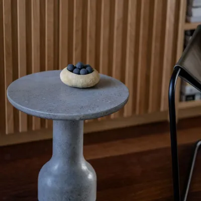 Coffee tables - PESO– Minimalist Round Side Table in Limestone, Small - MOR