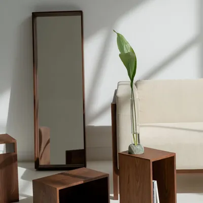 Mirrors - CAMPO – Minimalist Wall Mirror in Walnut Wood, Large - MOR