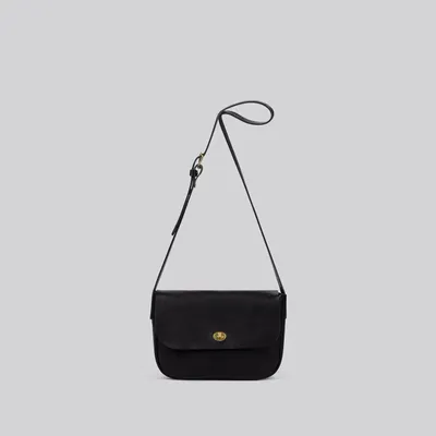 Bags and totes - Barney - Medium Crossbody Satchel Leather Bag in Grainy Black - MIMI BERRY
