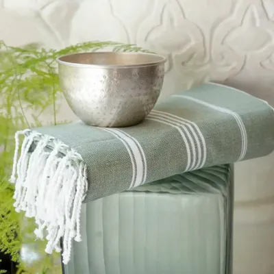 Bath towels - ORGANIC COTTON FOUTA - HAMMAM Collection - FIR GREEN COLOR - KARAWAN AUTHENTIC