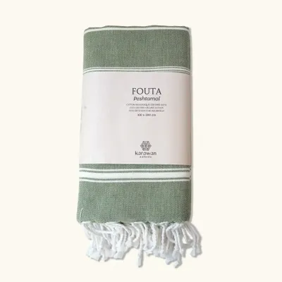 Bath towels - ORGANIC COTTON FOUTA - HAMMAM Collection - FIR GREEN COLOR - KARAWAN AUTHENTIC