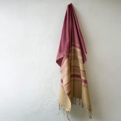 Bath towels - ORGANIC COTTON FOUTA - SAND Collection - SAND COLOR & RED OCHRE - KARAWAN AUTHENTIC