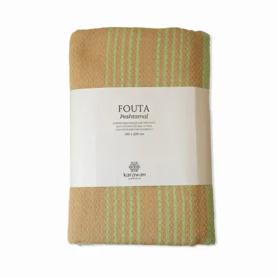 Bath towels - ORGANIC COTTON FOUTA - SAND Collection - SAND & PISTACHIO Color - KARAWAN AUTHENTIC