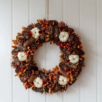 Objets de décoration - Couronne de citrouilles marron et orange en bois - WE LOVE SEASONS